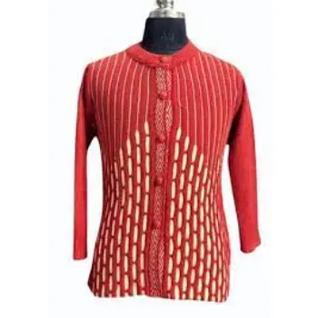 Full Sleeve Stand Collar Ladies Red Baby Soft Cardigan